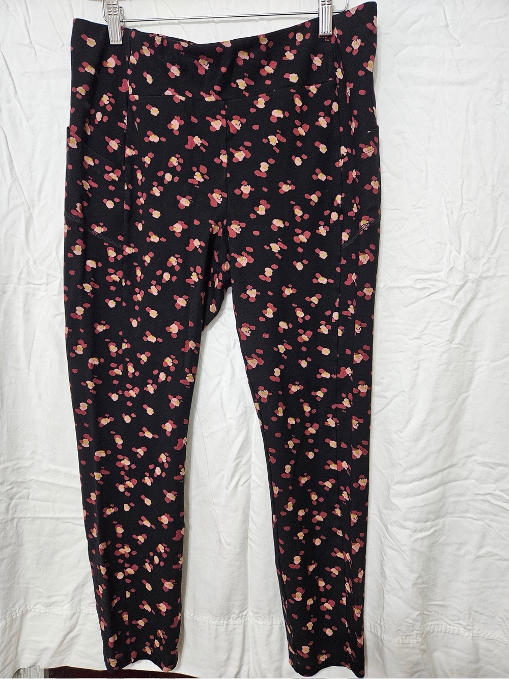 CAbi Black Leggings with Pink & Peach Floral Dot Print